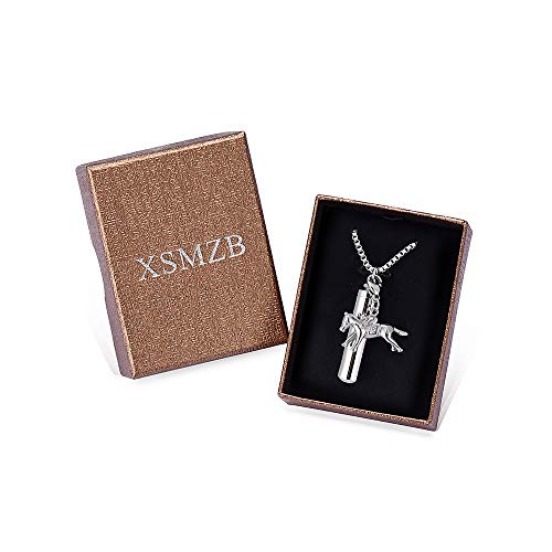 XSMZB Cremation Jewelry Tube Cylinder Urn Necklace for Ashes Memorial Urn Pendant Ashes Keepsake Cremation Jewelry for Ashes for Men Women Necklace-Horse