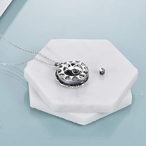 TOUPOP Ashes Jewellery Urn Necklace for Ashes s925 Sterling Silver Tree of Life Urn Necklace Keepsake Ashes Memorial Locket with Circle Crystal Cremation Jewellery with Funnel Filler A-blue crystal