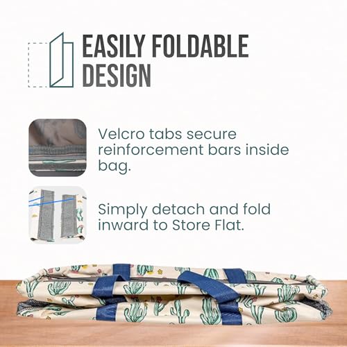 Extra Large Utility Tote Bag - Oversized Collapsible Beach Bag - Cactus Cactus White