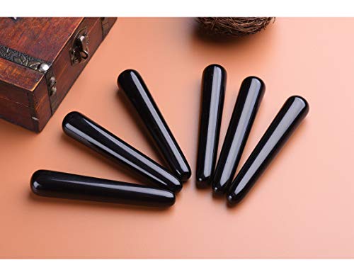 AMOYSTONE Black Obsidian Massage Stick Gemstone Massage Treatment Tool 4 Inch (Pack of 2)