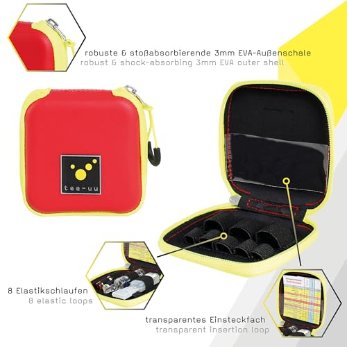 tee-uu Ampusafe Small | Red | Compact Ampoule with 8 Slots | Very compact, flat design: only 10 x 2.7 x 10 cm, made of shock-resistant EVA hard foam, zip, Velcro fleece outside