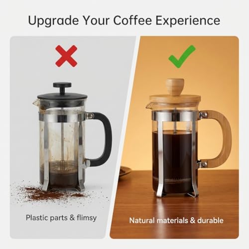 Sivaphe 12 oz French Press Coffee/Tea Maker Single Cup Espresso Press Stainless Steel Filter 0.35L High Borosilicate Carafe Durable Bamboo Handle Small Coffee Maker 12 oz Bamboo