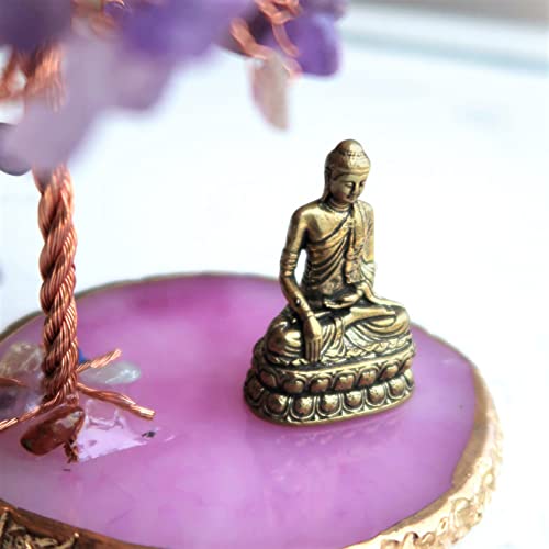 Buddha Statue with Healing Crystal Tree, Tree of Life for Positive Energy. Home Decor Yoga Meditation. Amethyst.(A) A