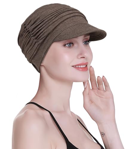 Soft Hats for Chemo, Women’s Bamboo Baseball Cap, Hair Loss Turbans Dark Brown Heather Grey