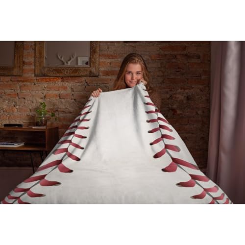 Baseball Texture Design Flannel Throw Blanket, Ultra Soft, Warm & Lightweight, 100% Polyester Fleece Blanket for Couch, Bed, Sofa, Camping and Travel 80x60 inch Large for Men Women 80"x60" Large for Men Women