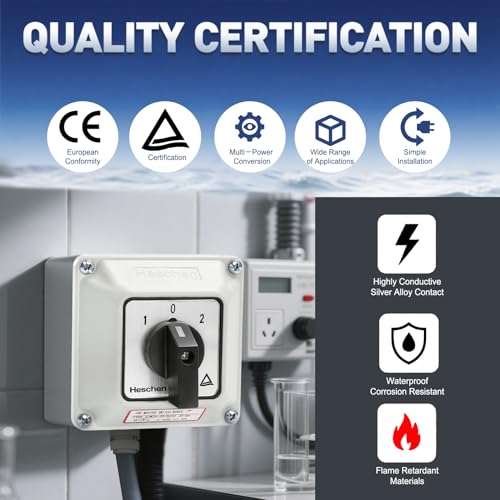 Heschen Universal Rotary Switch, SZW26-20/D202.2D, 660V 20A, ON-OFF-ON 3 Positions, 2 Phase, 8 Terminals, with Main Switch Outer Box (Bigger Box) Larger box