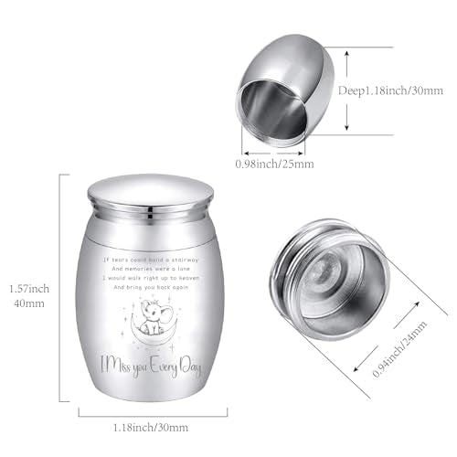 CREATCABIN Mini Elephant Urn Silver Metal Urn Alloy Decorative I Miss You Every Day Pets Human Keepsake Memorial Cremation Small Ashes Holder Container for Funeral Burial Male Female 1.6 x 1.2 Inch