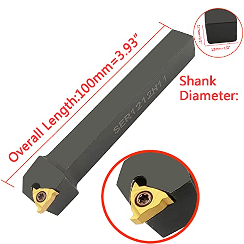3/8" 1/2" Boring Bar SER1010H11+SER1212H11 Lathe Internal Threading Turning Tool Holder with 10pcs 11ER A60 Internal Threading Carbide Turning Inserts……