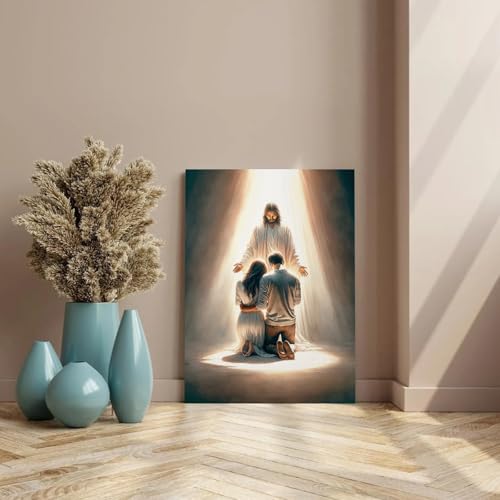 Framed Jesus canvas print wall art for couples seeking Jesus guidance in marriage Christian spiritual motivational poster living room prayer room home art decor 24x36in Ready to Hang Jesus prays