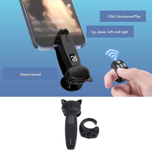 Cat Shaped Control Page Turner, 10m Remote Camera Video Record & Shutter Selfie, 1 to 99 Clicks Per Second Page Turner Clicker, Cute Design Ideal Gift. (Black) Black