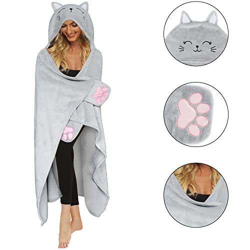 Moyel Cat Wearable Blanket Hoodie Cute Gifts for Women Grey Cat