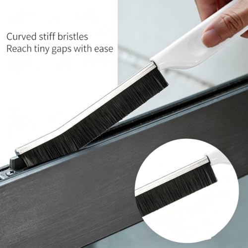 ViWaVee Pack of 3 2-in-1 Joint Cleaning Brush with Metal Scraper, Hard Bristle Corner Cleaning Brush with Hanging Eyelet, Split Brush for Bathroom, Kitchen, Narrow Brush for Tight Gaps (Black)