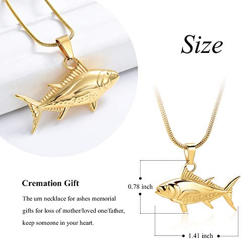 Imrsanl Fish Urn Necklaces Cremation Jewelry for Ashes Gold