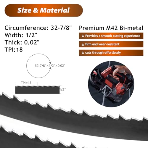 Hiizug 32-7/8-inch 18 TPI bandsaw blades, 5-pack for Dewalt, Makita, and Ryobi portable band saws