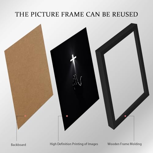 Wood Framed Christian Wall Art Redemption Faith Poster Cross and Hands Black and White Canvas Print Religious Painting Jesus Picture Home Living Room Decor 12x16 Inch Ready to Hang Framed Black Cross 12x16inch