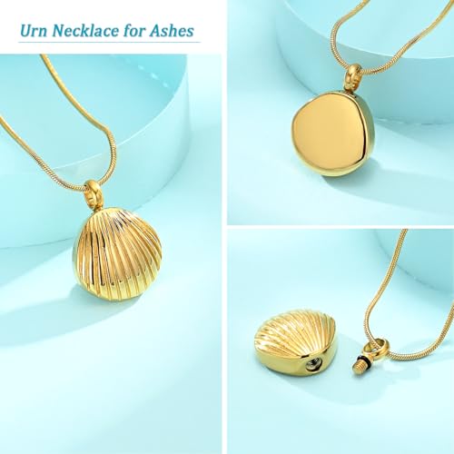 Shell Urn Necklace for Ashes Cremation Jewelry for Women Men Stainless Steel Seashell Pendant Memorial Necklaces Ash Holder for Human Pets Keepsake Jewelry for Loved Ones with Fill Tool A-Gold