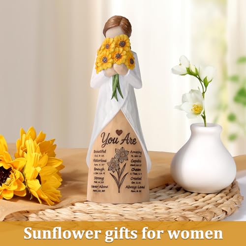 Christian Sunflower Figurine with Bible Verses, Inspirational Resin Sculpture for Women, Mom, Friends, Religious Faith Gift, Home & Church Décor | Keepsake of Love, Strength, and God’s Eternal Promise Yellow