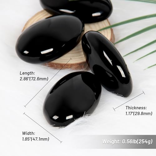 2.7''- 3.1'' Large Obsidian Palm Stone - 2 Pcs Black Obsidian Stone