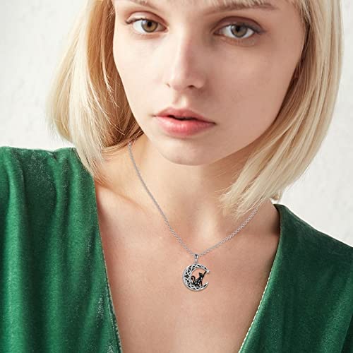 925 Sterling Silver Moon Black Cat Necklace for Women Cat Jewelry E-Moon Black Cat Urn Necklace