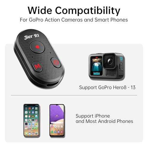 Bluetooth Camera Remote Control for iPhone & GoPro — 65ft Range, Instant Pairing, No App | Type-C Rechargeable Shutter Remote for Selfies & Vlogging, Compatible with iPhone 12-17, GoPro 8-13, Android