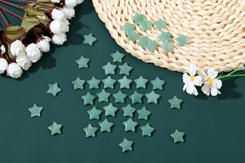 QINJIEJIE 20 PCS Green Aventurine Crystal Star Healing Stones Mini Crystal Cute Polished Pocket Stone Thumb Star Gemstones Set Bulk Wholesale Reiki Energy Balancing Green Christmas Decor