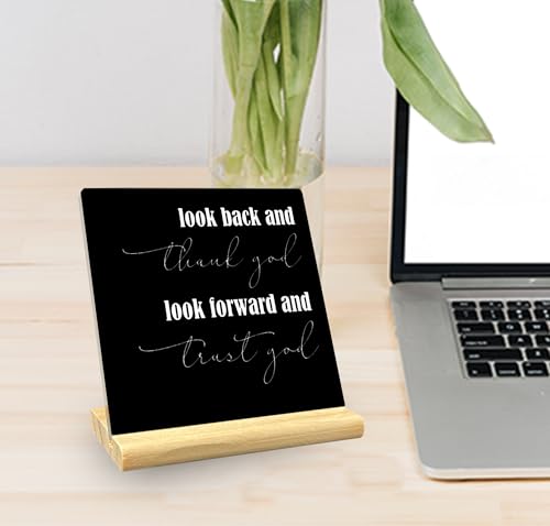 Look Back and Thank God Look Forward and Trust God Christian Acrylic Desk Decorative Sign, Inspirational Office Home Decor Gifts for Women Men