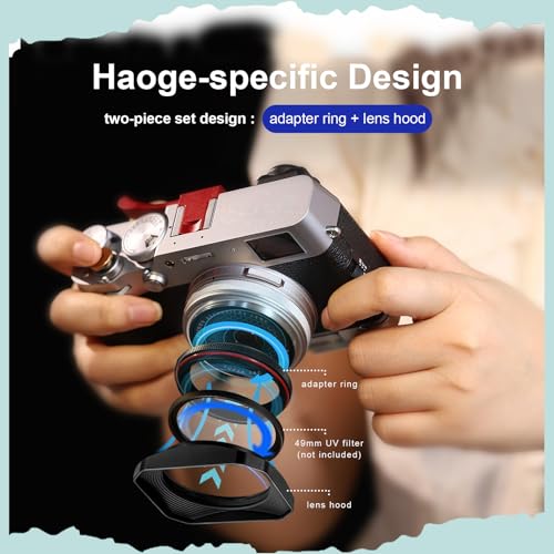 Haoge Square Metal Lens Hood for Fujifilm Camera X100VI Fuji X100V X100F X100T X100S X70 with 49mm Uv Filter Adapter Ring Accessories Hollow Out Designed Black Black-Hollow Out
