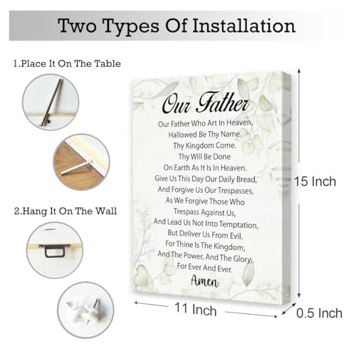 Our Father Prayer Wall Decor,Scripture Religious Canvas Wall Art for Christian Home Prayer Room Church 11x15 Inch (Sage Green Eucalyptus) Our Father