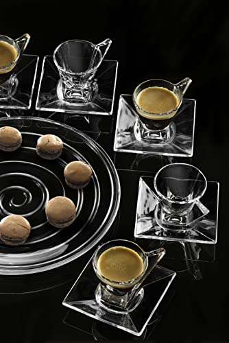 Barski Glass Espresso Cups With Saucers - - Mug - With Saucer - 2.3 oz. - Set of 2 - (Each set has a saucer and a cup) - for Cappuccino, Coffee, Latte, Tea - Made in Europe