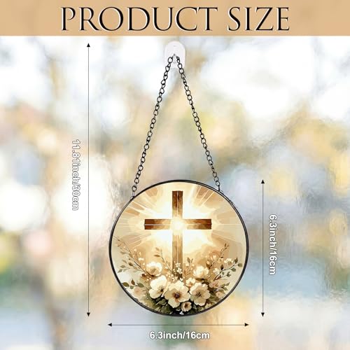 Mifoci 6.3 Inch Stained Glass Window Hanging Cross Suncatchers Indoor Window Christian Gifts for Room Office Decor Aesthetic