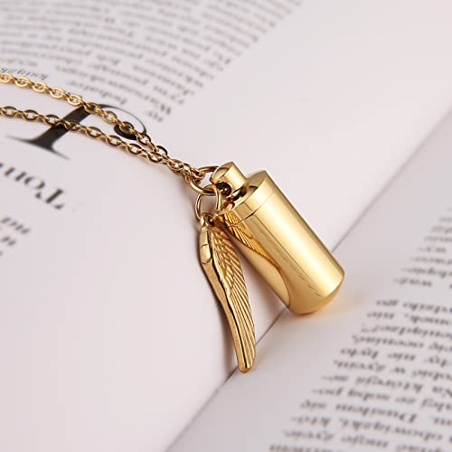 STWTR Stainless Steel Cylindrical Souvenir Capsule Pill Pendant Necklace, Cremated Ashes Pill Container Necklace Gold-A