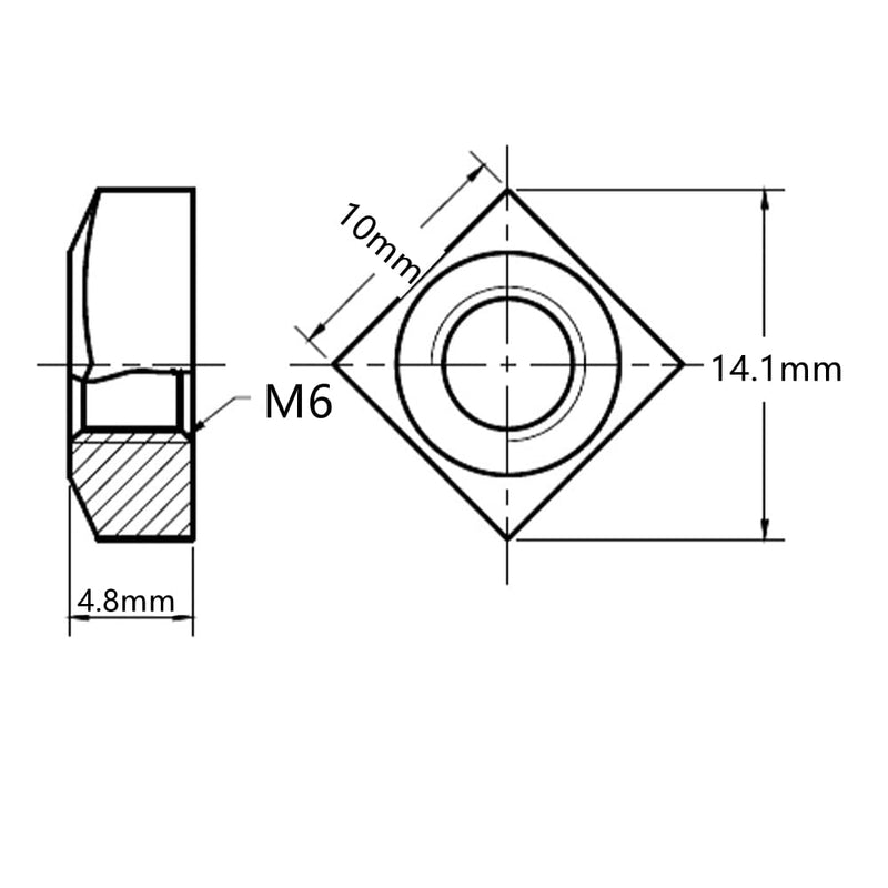 [Australia - AusPower] - M6 Square Nuts, Machine Screw Nuts, 304 Stainless Steel, Metric, 50Pcs M6 