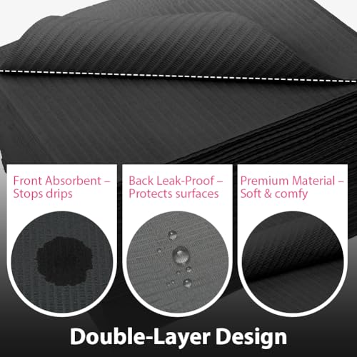 Dental Bibs, Black, Pack of 125 Disposable Tattoo Bibs, 3 Layers Waterproof Tattoo Pads, Tattoo Manicure Pad, for Dentists, Tattoo Studios and Salon Pack of 125, black