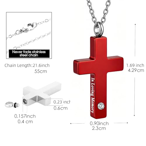 6Piece Cross Urn Necklace for Ashes for Men Women Cremation Jewelry for Ashes Stainless Steel Urns Locket Necklace Ashes Holder Pendant 6Pcs-Black