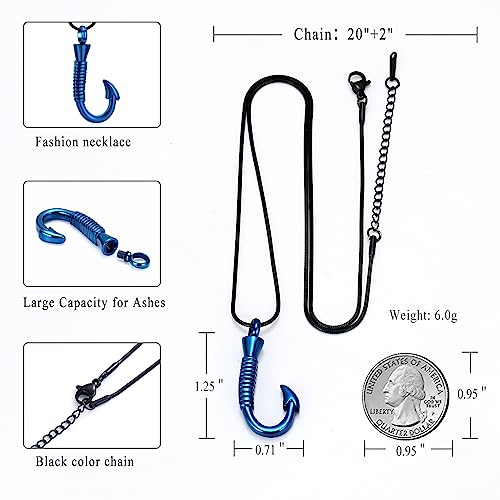 Urn Necklace For Ashes,Fishing Hook Urn Necklace for Ashes Fish Hook Stainless Steel Cremation Jewelry Memorial Pendant Keepsake for Men Blue
