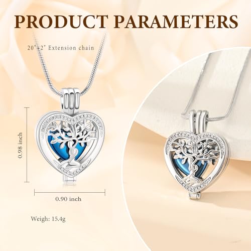 Cremation Jewelry Heart Tree of Life Urn Necklace for Human Ashes for Women Men Stainless Steel Crystal Memorial Ashes Keepsake Pendant Blue
