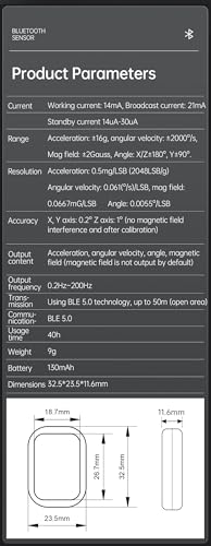 [Bluetooth 5.0 Acceleration Sensors] WT9011DCL MPU9250 Mini Wireless Inertial Sensor, 3-axis Accelerometer+Gyroscope +Magnetometer+Inclinometer, 9-axis IMU Sensor AHRS Module USB