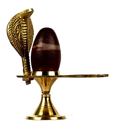 ASHIRWAD Narmadeshwar Shivling with Brass Jalheri (Yoni) Narmada River Banalinga Shiva Lingam Stone for Puja | AE000052-03 (4 inches) 4 inches