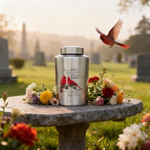 Large Cardinal Cremation Urns for Human Ashes, for Adult Female & Male Cardinal-silver Large 220 lbs - Standard