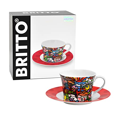 Britto Romero Bone China Coffee & Tea Cup with Saucer Plate, 6.7 oz, Nature in Harmony