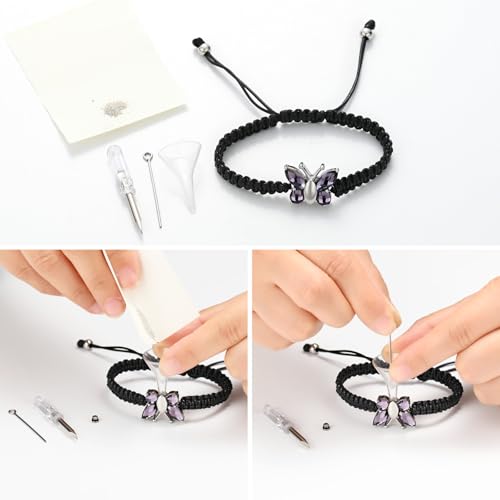 Butterfly Urn Bracelet for Ashes Braided Rope Adjustable Cremation Jewelry for Ashes for Dog Cat Keepsake Bangle Mini Funeral for Woman Men C