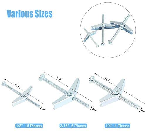 [Australia - AusPower] - 25 Pieces Toggle Bolt and Wing Nut Assortment Kit, 1/4" 3/16" 1/8" for Hanging Heavy Items on Drywall 