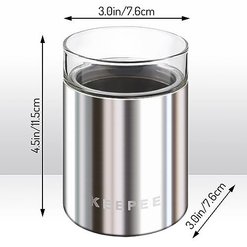 Whiskey Glasses Set of 2, Insulated Tumbler with Removable Glass Insert, Insulated Cocktail Glass, Old Fashioned Lowball for Margaritas, Bourbon, Whiskey, 10oz, Stainless Steel
