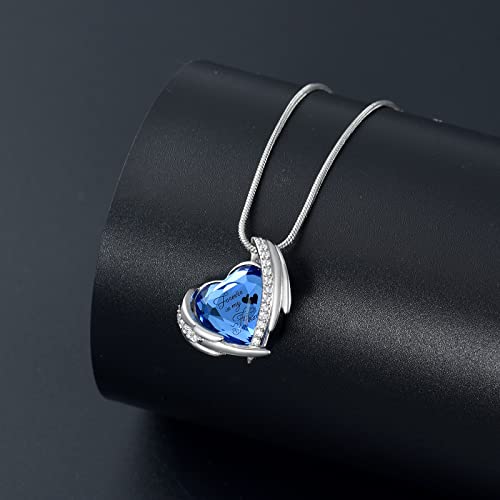 Heart Crystal Cremation Urn Necklace for Ashes, Stainless Steel Cremation Jewelry for Ashes Memorial Pendant Ashes Urn Necklace with Engraving and Filling Kit Blue Crystal