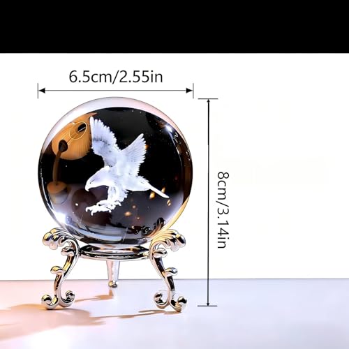 AB-21 3D Laser Engraved Eagle Crystal Ball with Metal Stand - Desktop Decor for Astronomy Enthusiasts - Premium Optical Crystal Sculpture White12
