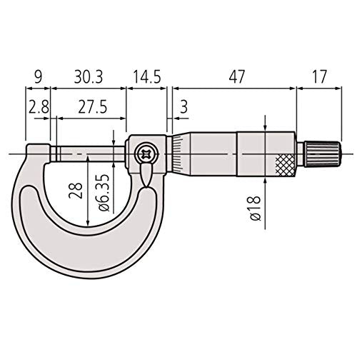 Mitutoyo 103-137 0-25mm outside micrometer with 0.01mm resolution and ratchet thimble