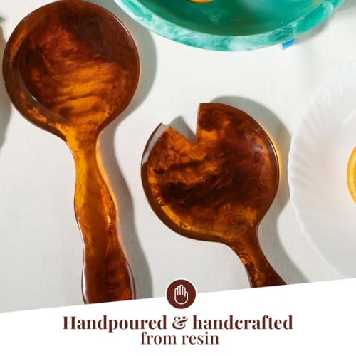 Folkulture Resin Salad Servers, Set of 2, (12") Resin Serving Spoons 12 inches Golden Brown