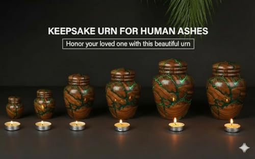 Rosewood Resin Urn for Human Ashes – Handcrafted 15 cu in Wooden Memorial Box – Green Epoxy Resin Inlay – Premium Decorative Cremation Keepsake Urn for Adults or Pets X-Small 15 Cu\In