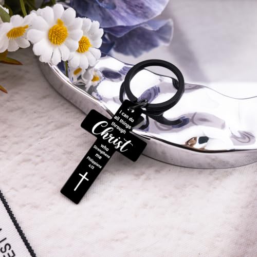 Christian Cross Keychain Inspirational Religious Gifts for Women Men Faith Black
