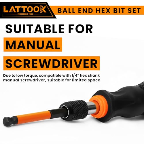 LATTOOK 24-piece metric and SAE ball end hex bit set with 2.5-inch bits and quick change bit driver